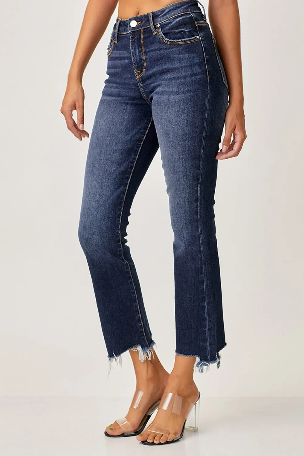 Hazel Blues® |  Risen Frayed Hem Cropped Straight Jeans