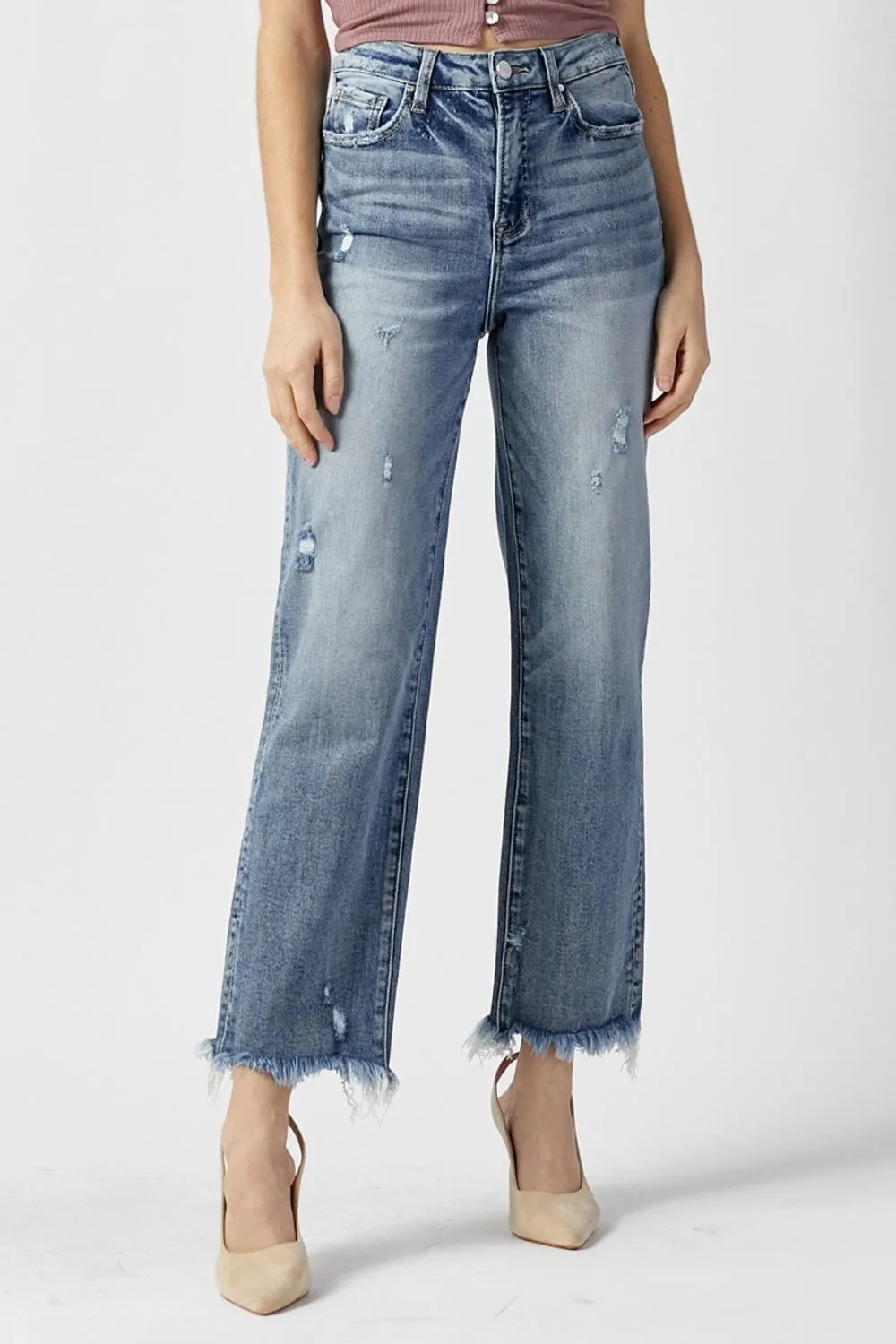 Hazel Blues® |  RISEN High Waist Raw Hem Straight Jeans