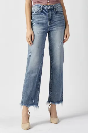Hazel Blues® |  RISEN High Waist Raw Hem Straight Jeans