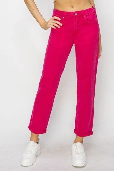Hazel Blues® |  RISEN High Waist Rolled Hem Straight Jeans