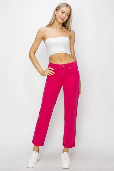 Hazel Blues® |  RISEN High Waist Rolled Hem Straight Jeans