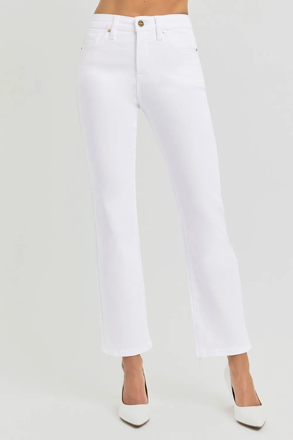 Hazel Blues® |  RISEN Tummy Control Elastic Band High Rise Crop Straight Jeans
