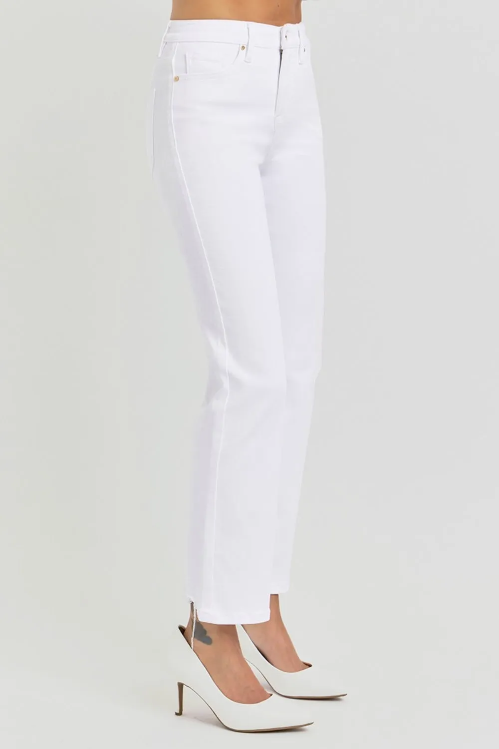 Hazel Blues® |  RISEN Tummy Control Elastic Band High Rise Crop Straight Jeans