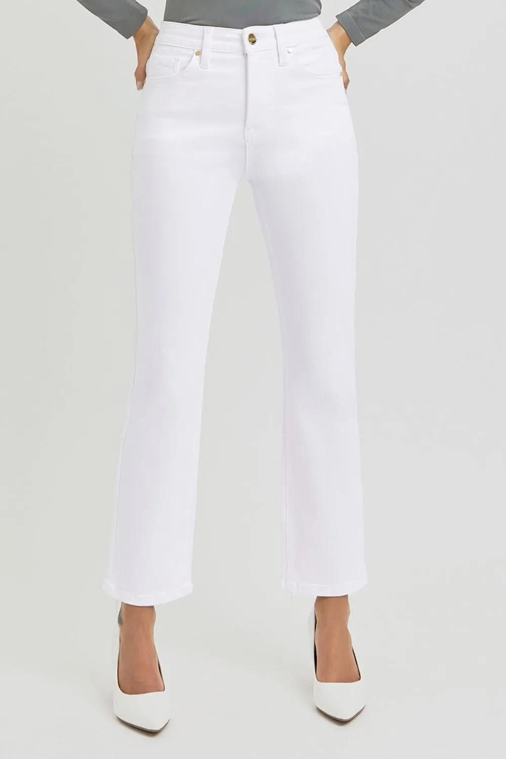 Hazel Blues® |  RISEN Tummy Control Elastic Band High Rise Crop Straight Jeans
