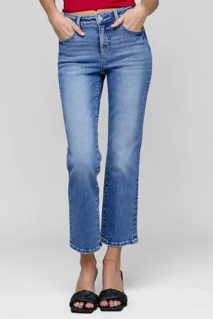 Hazel Blues® | RISEN Tummy Control High Rise Crop Straight Jeans