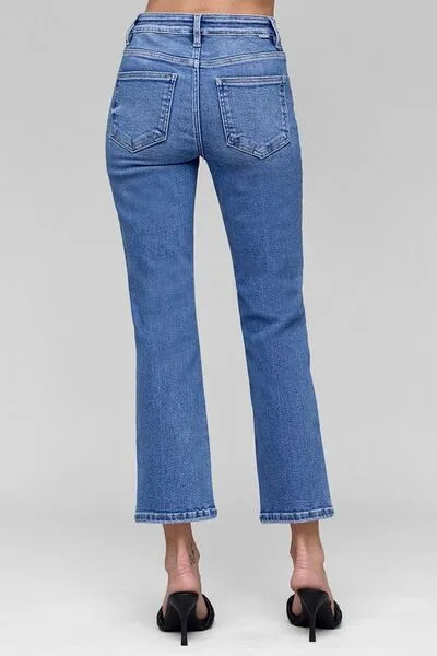 Hazel Blues® | RISEN Tummy Control High Rise Crop Straight Jeans