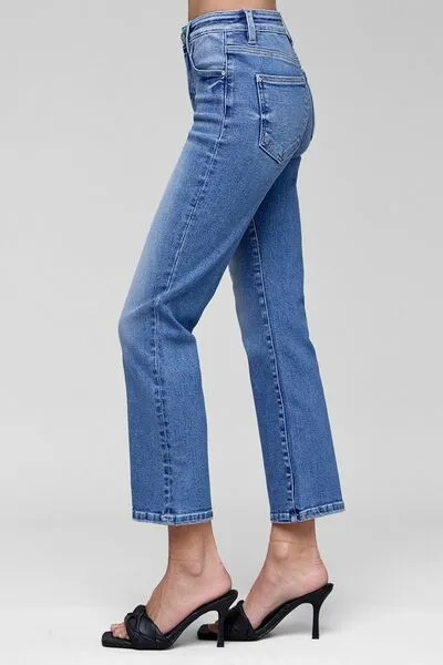 Hazel Blues® | RISEN Tummy Control High Rise Crop Straight Jeans