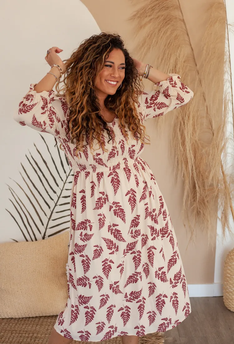 Hazlee Smocked Midi Dress in Cream