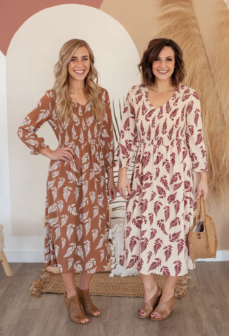 Hazlee Smocked Midi Dress in Cream