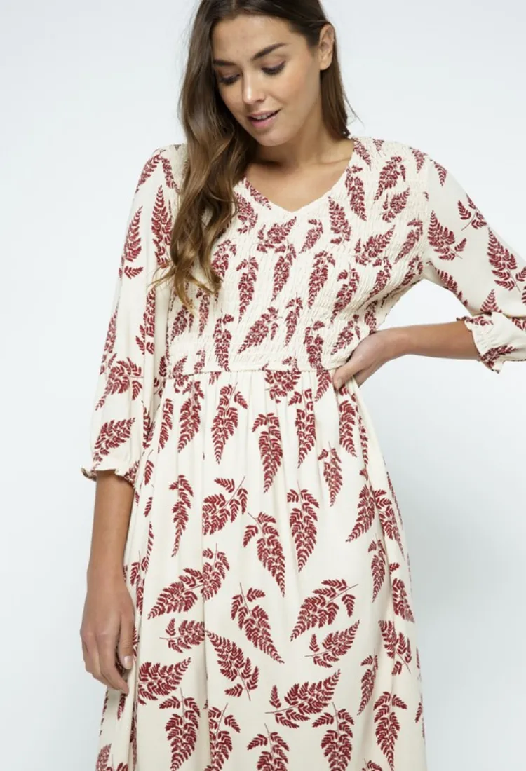 Hazlee Smocked Midi Dress in Cream