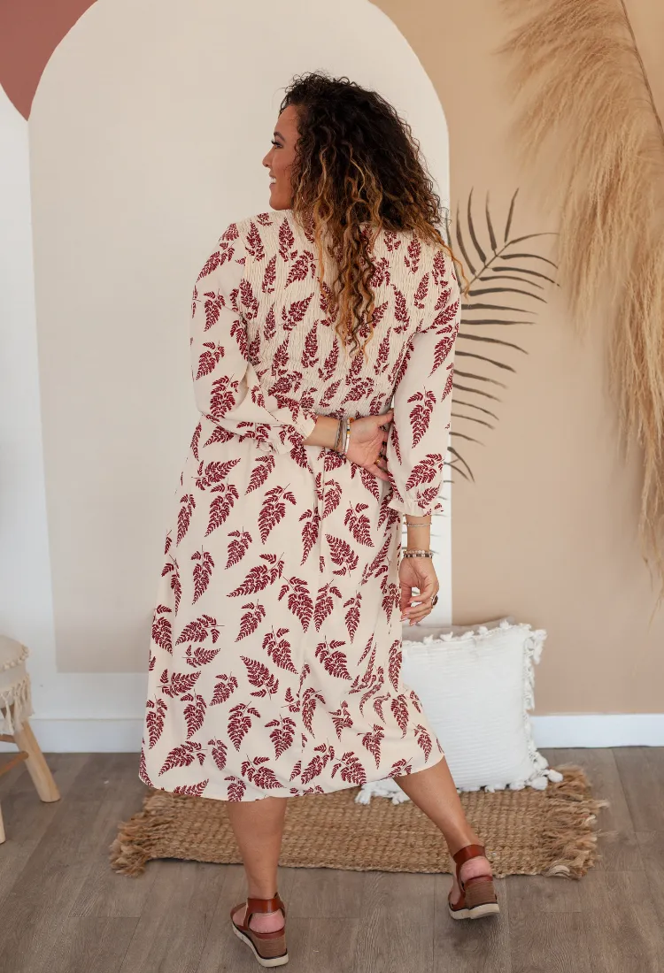 Hazlee Smocked Midi Dress in Cream