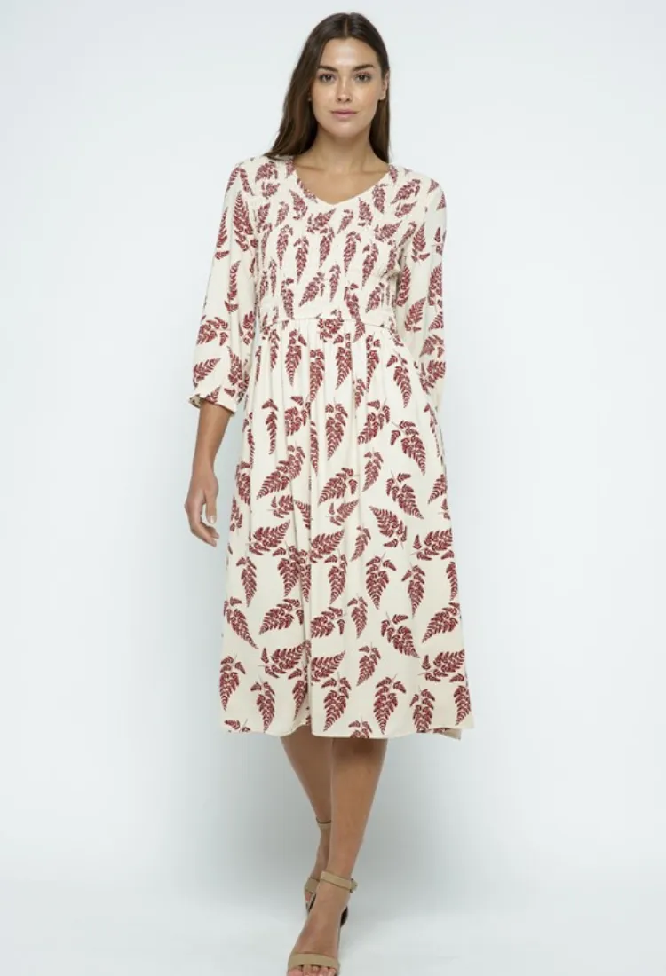 Hazlee Smocked Midi Dress in Cream
