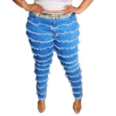 Hem Stitching Plus Size High Waist Jeans Women's Pencil Jeans