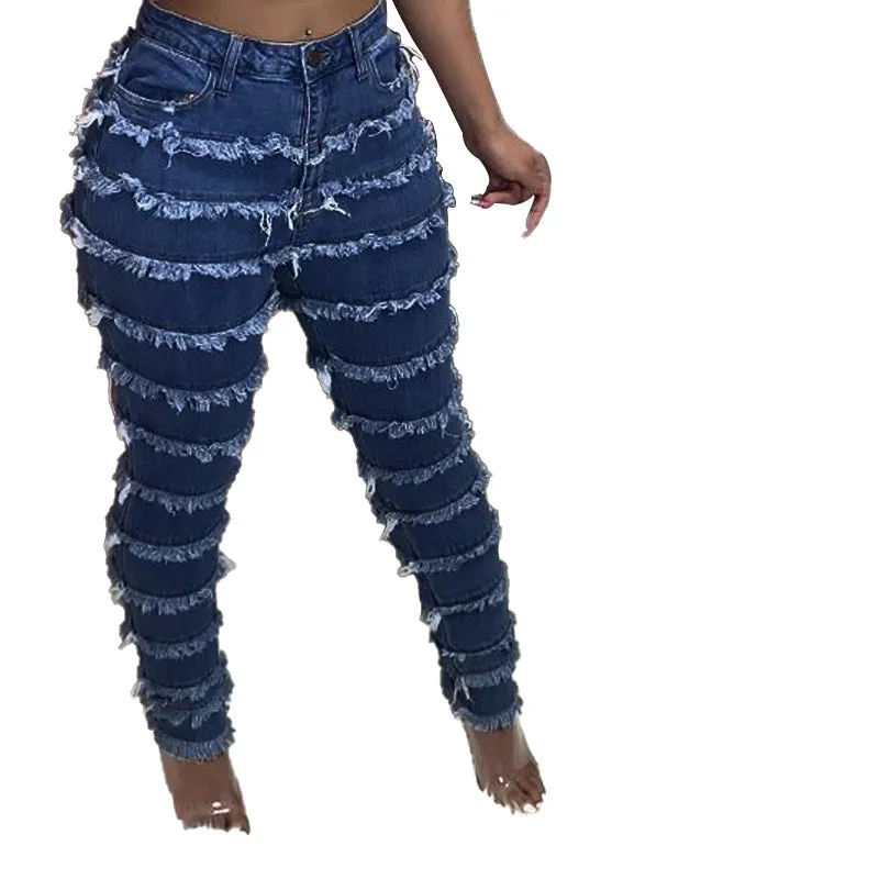 Hem Stitching Plus Size High Waist Jeans Women's Pencil Jeans