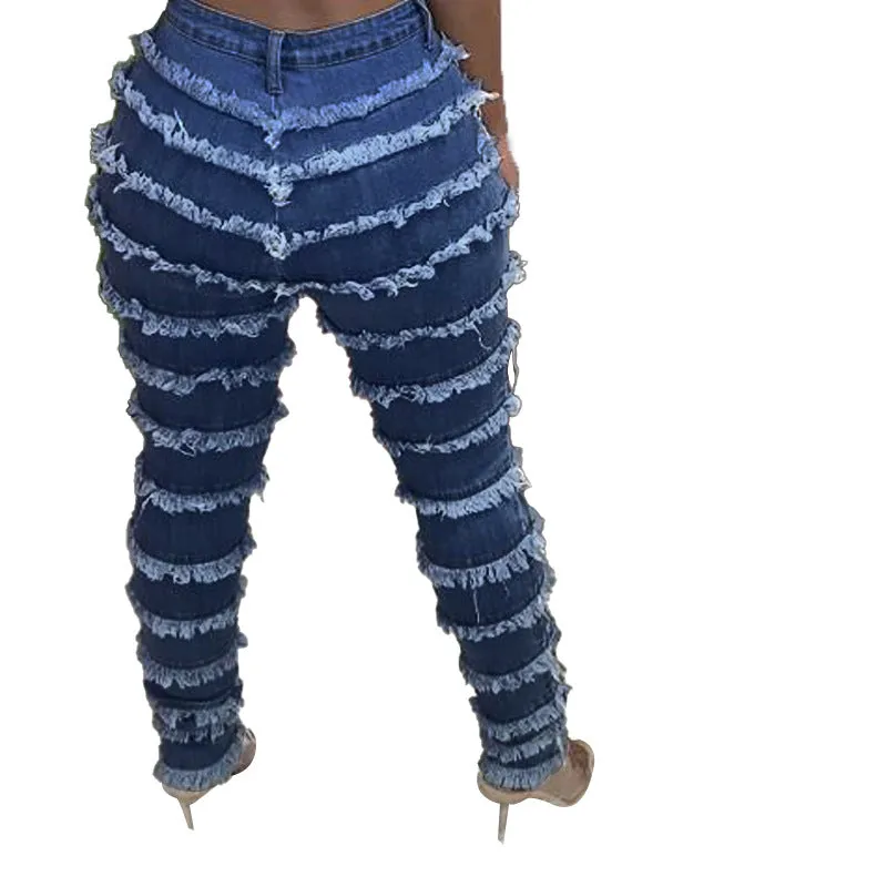 Hem Stitching Plus Size High Waist Jeans Women's Pencil Jeans