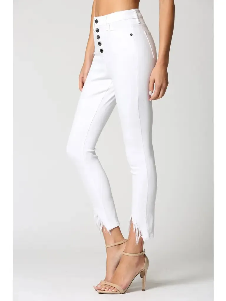 Hidden High Rise Button Fly Fray Hem
