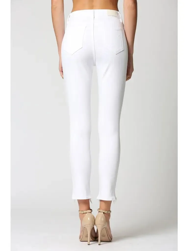 Hidden High Rise Button Fly Fray Hem
