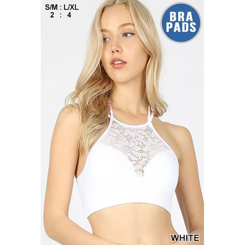 High neck lace cutout bralette with bra pads