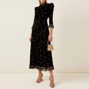 High Neck Long Sleeve Plain Midi Dress KLYF1076