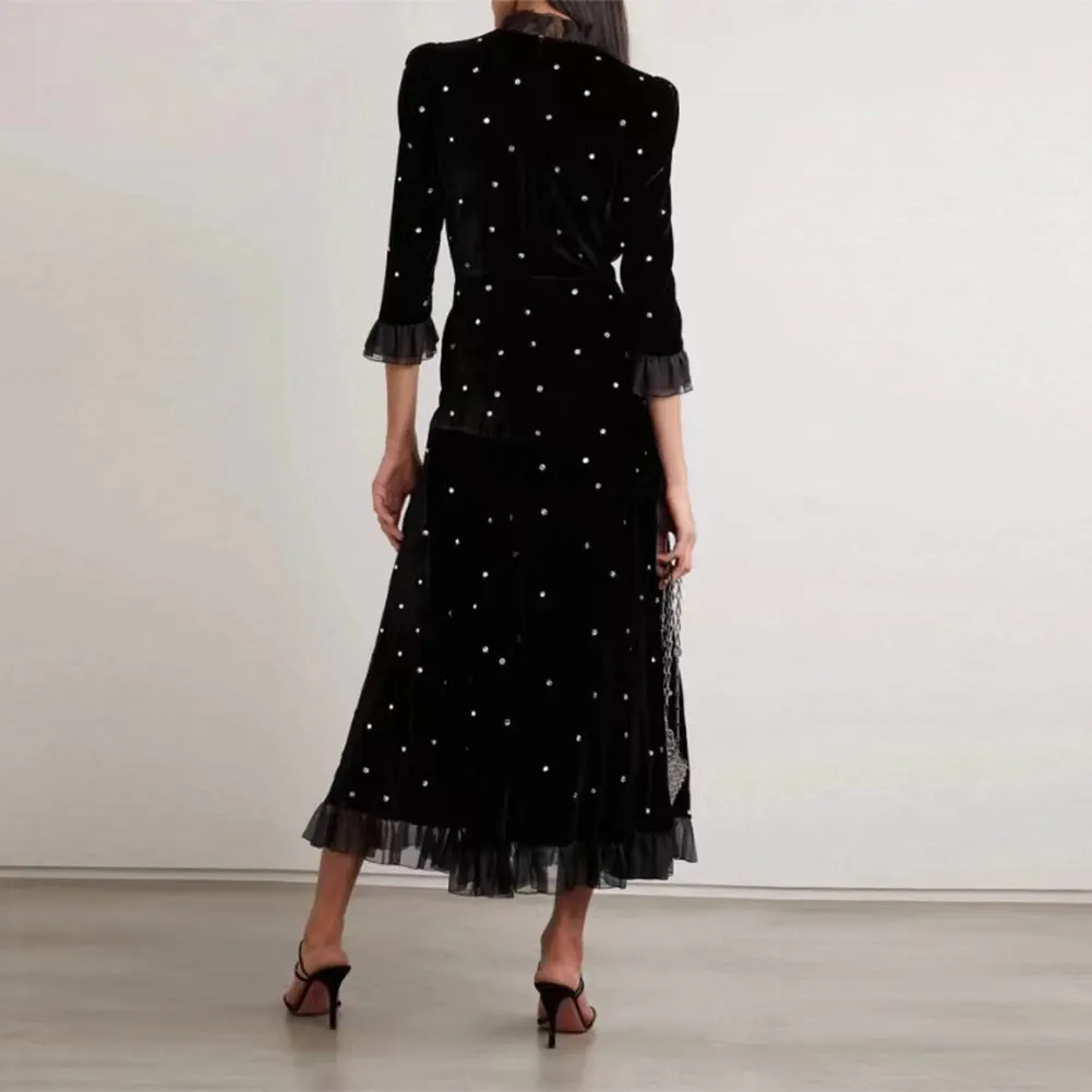 High Neck Long Sleeve Plain Midi Dress KLYF1076