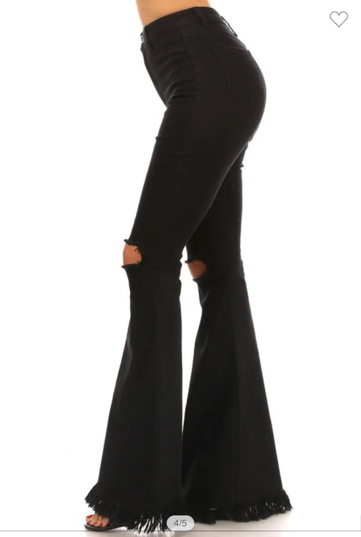 High rise black distressed flare denim