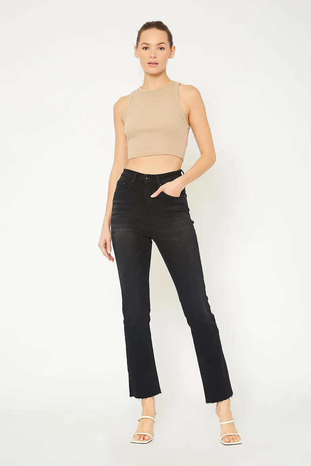 High-rise black skinny jeans