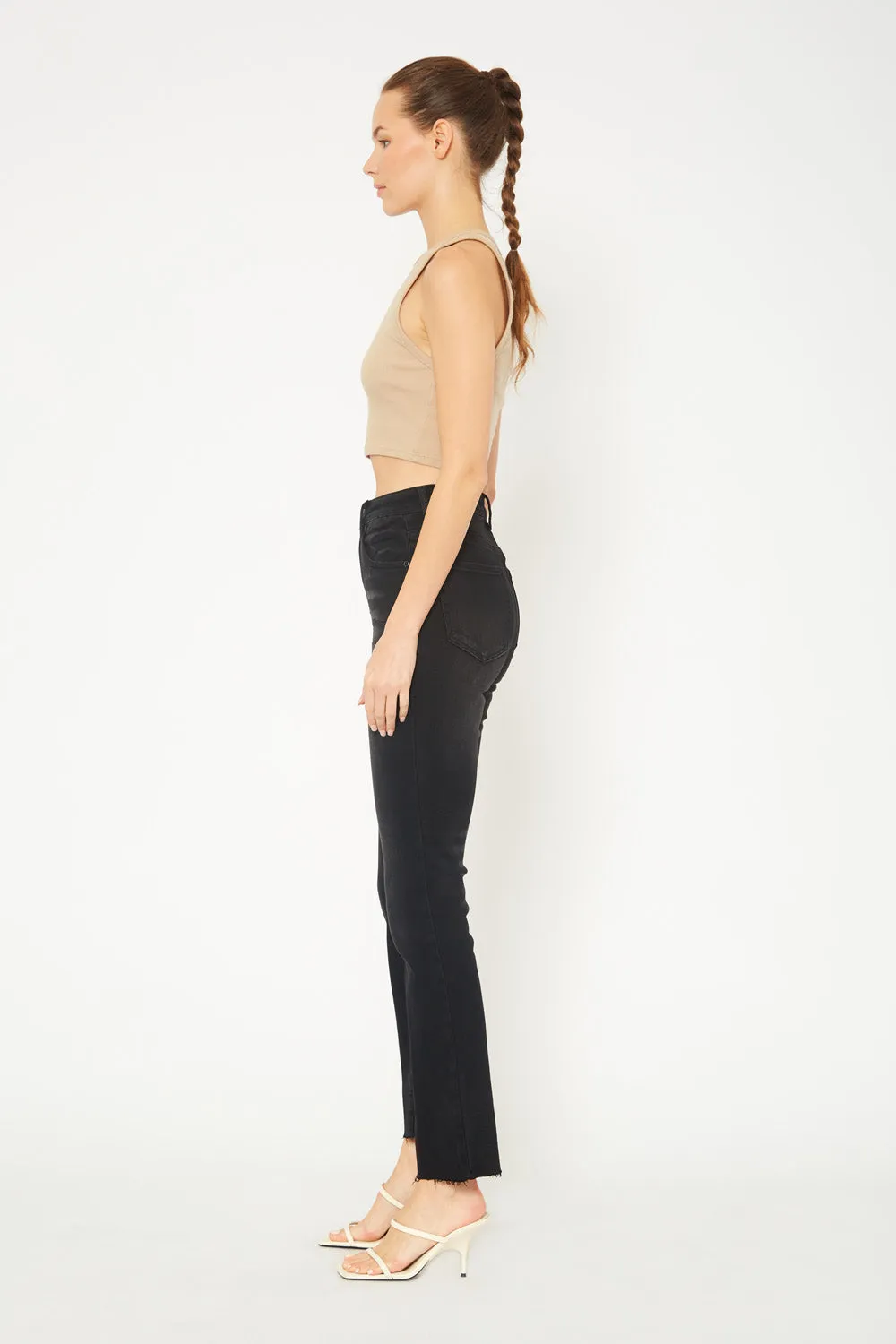 High-rise black skinny jeans