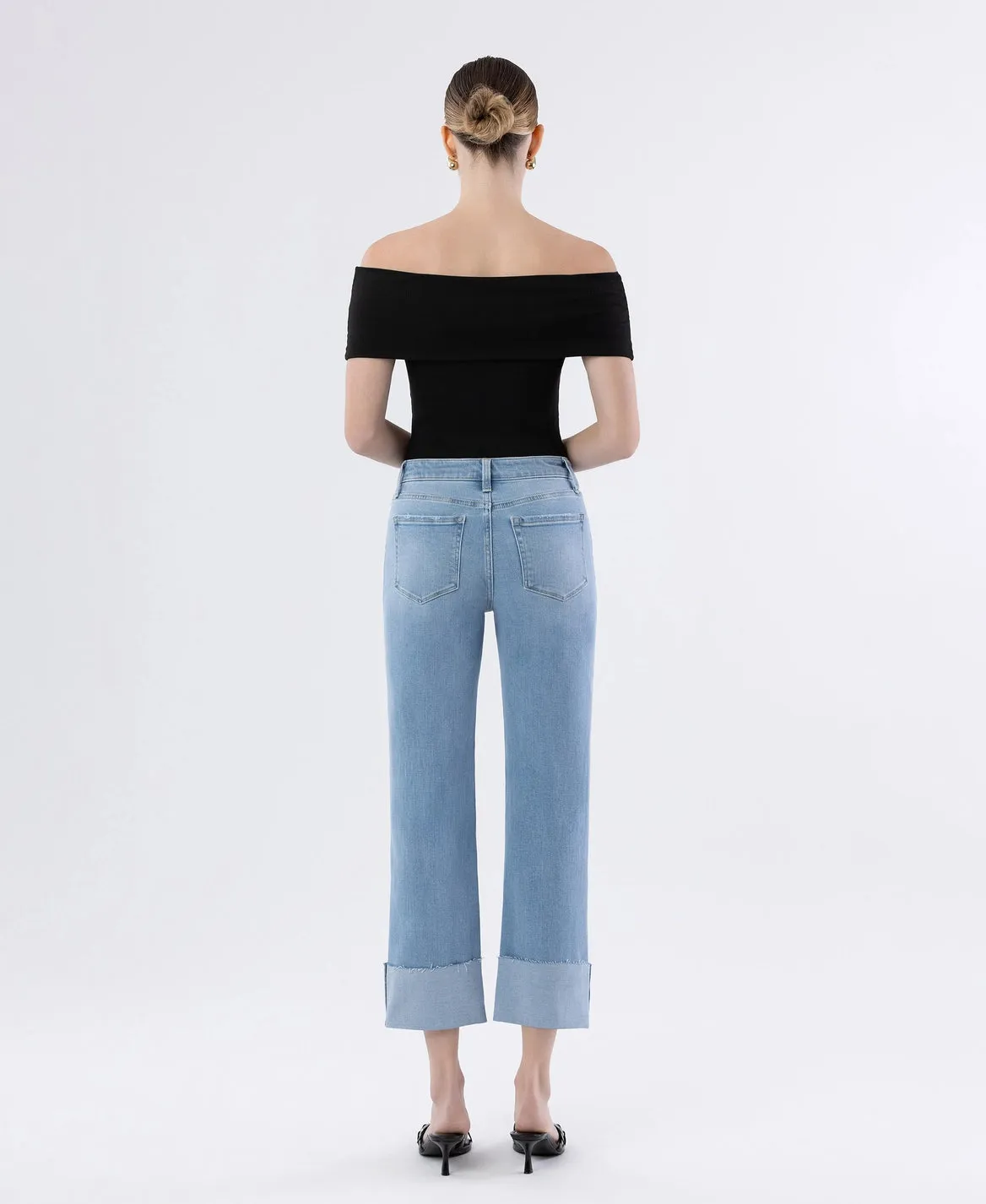 High Rise Cuffed Straight
