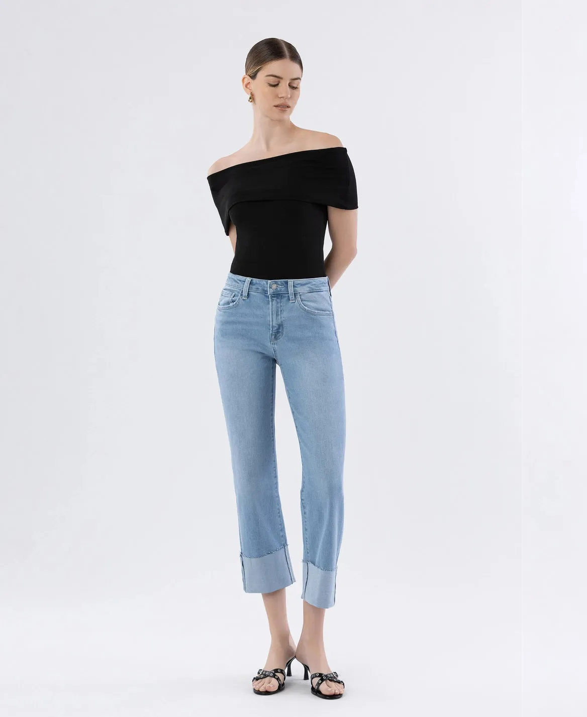 High Rise Cuffed Straight