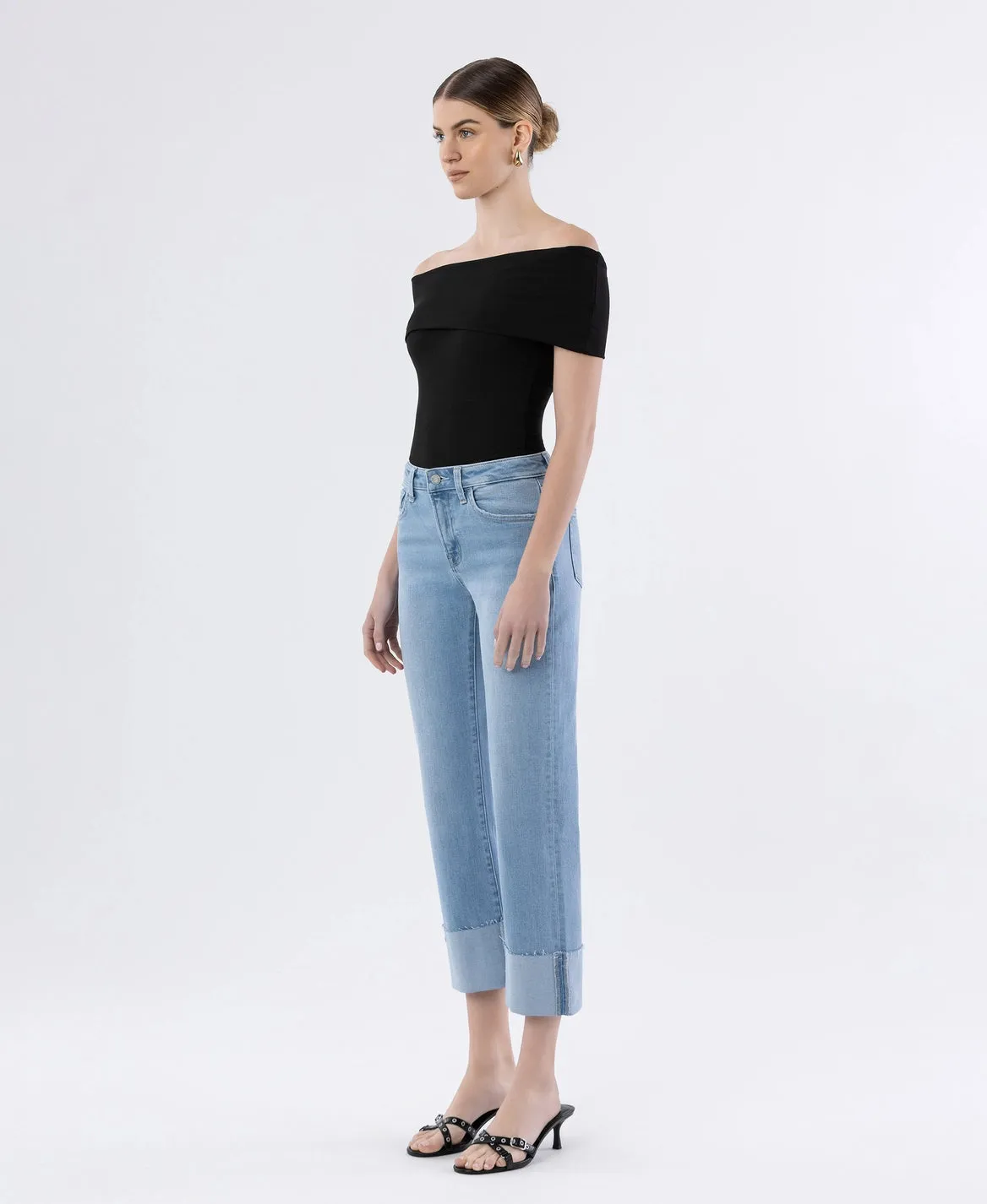 High Rise Cuffed Straight