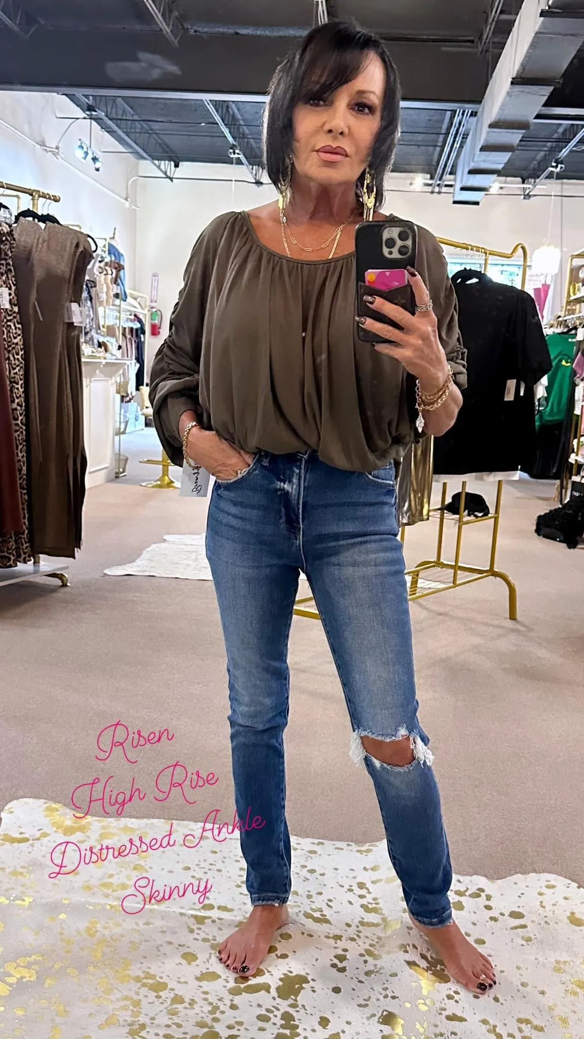 High Rise Distressed Ankle Skinny