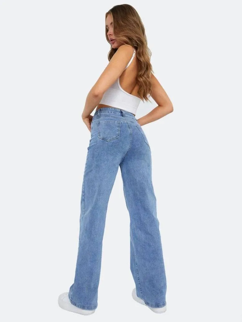 High Rise Harbor Stonewash Straight Leg Jeans