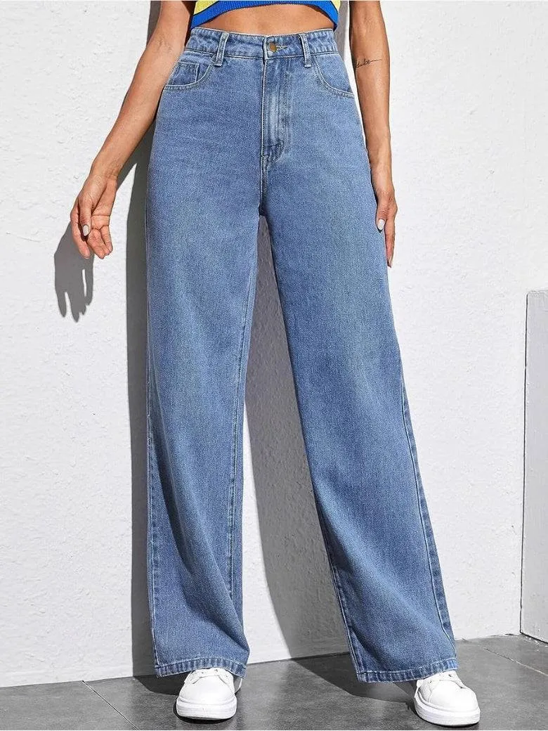 High Rise Harbor Stonewash Straight Leg Jeans