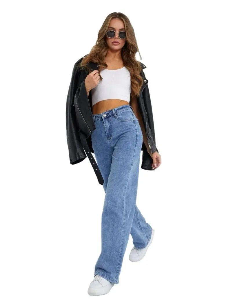High Rise Harbor Stonewash Straight Leg Jeans