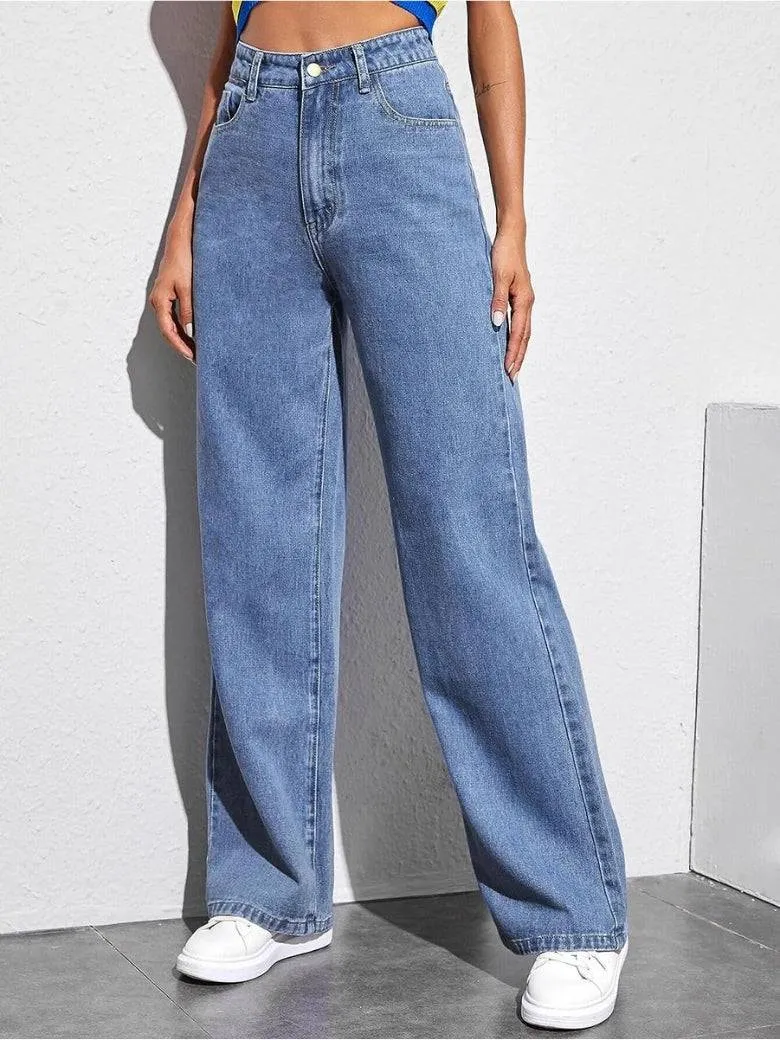 High Rise Harbor Stonewash Straight Leg Jeans