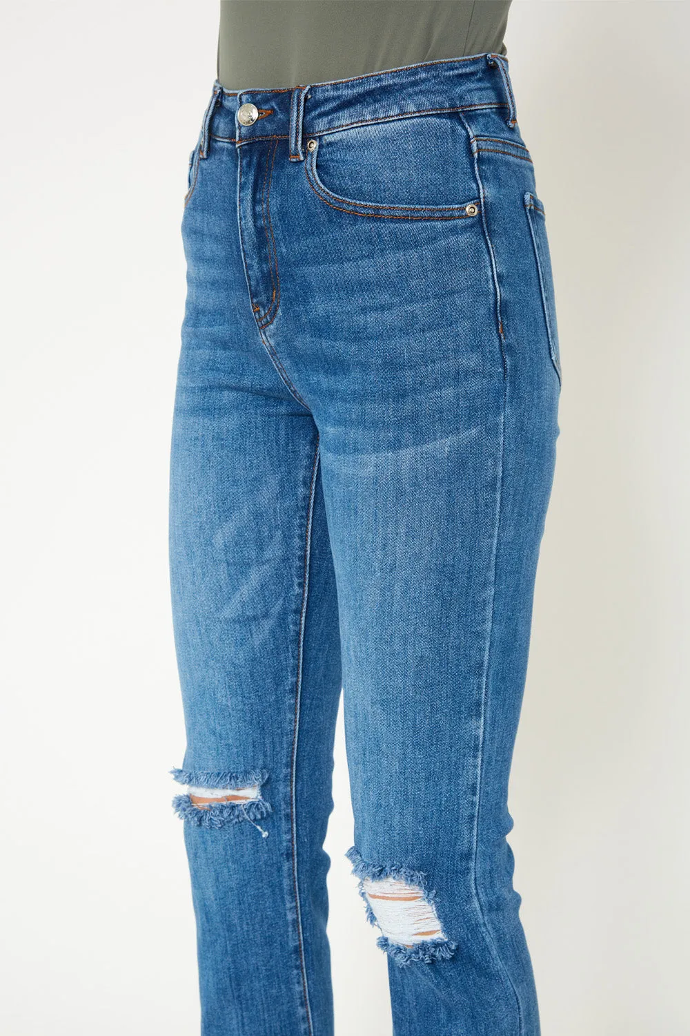 High-rise medium blue skinny jeans