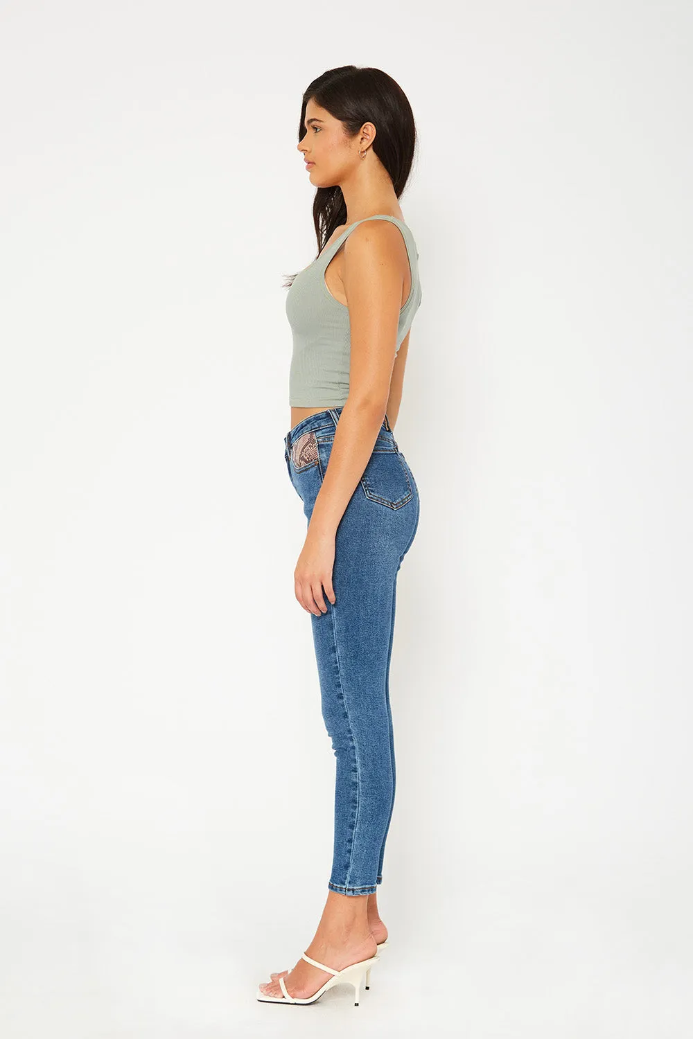 High-rise medium blue skinny jeans