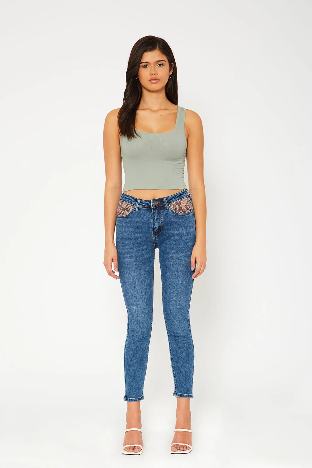 High-rise medium blue skinny jeans