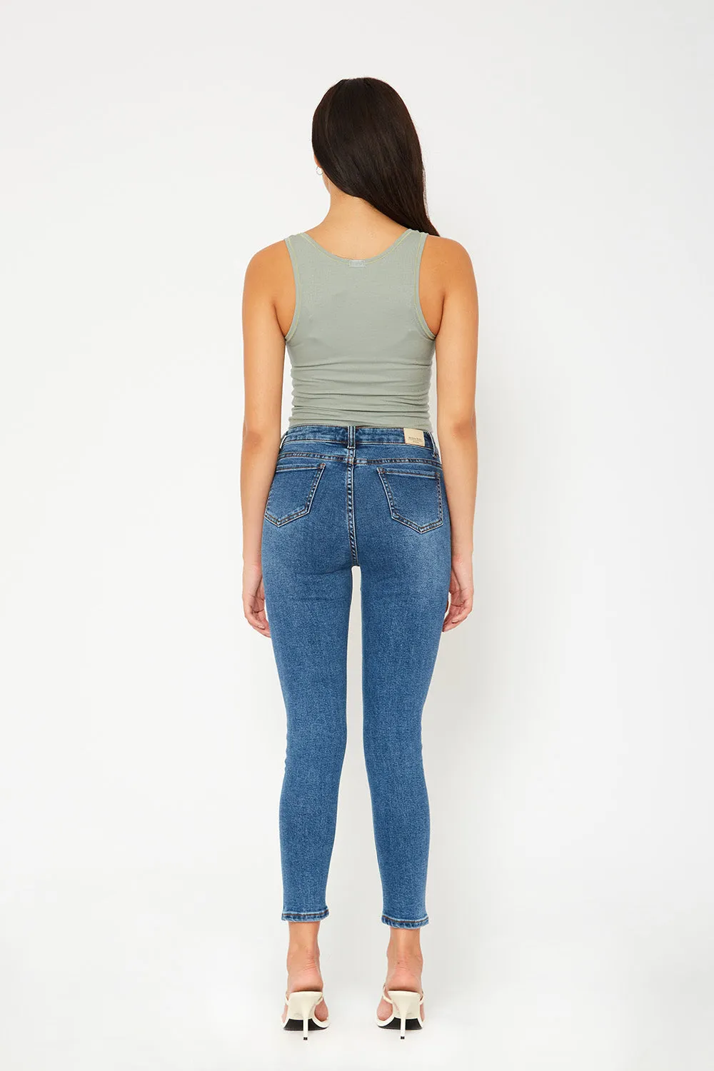 High-rise medium blue skinny jeans