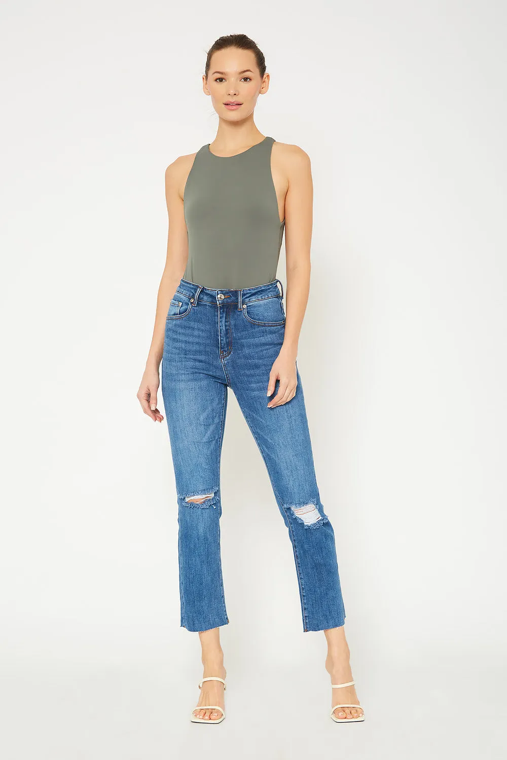 High-rise medium blue skinny jeans