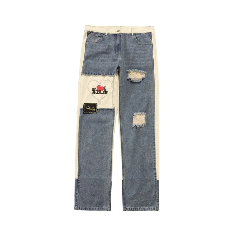 High Street American Style Ripped Heart Jeans
