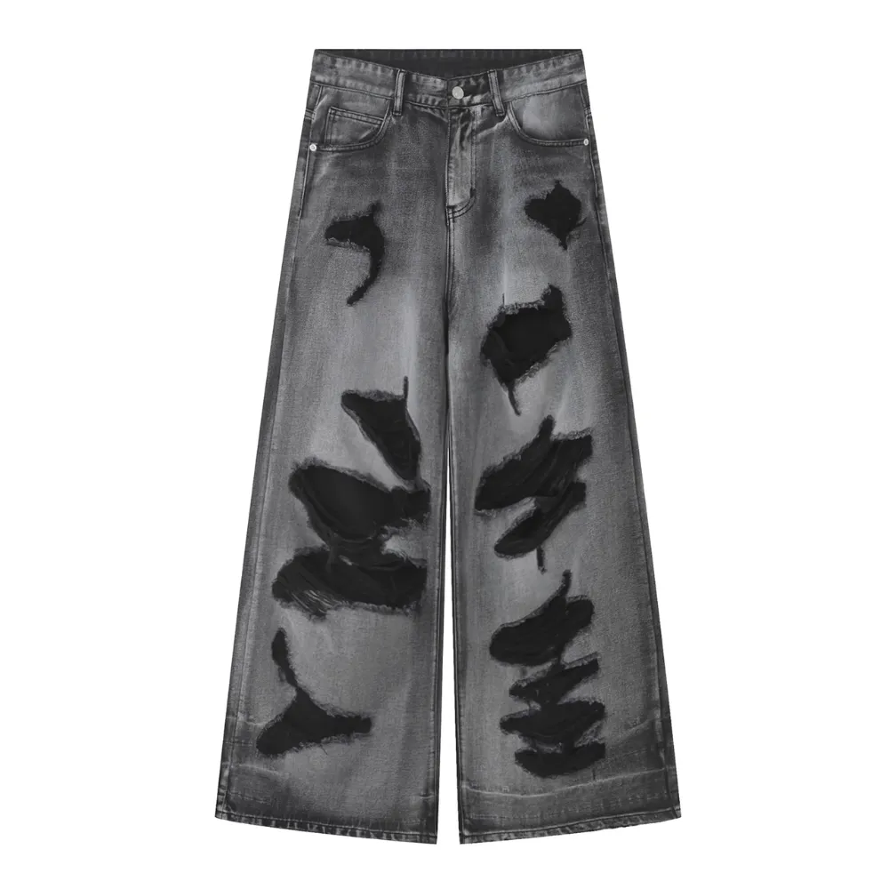 High Street Irregular Ripped Baggy Jeans