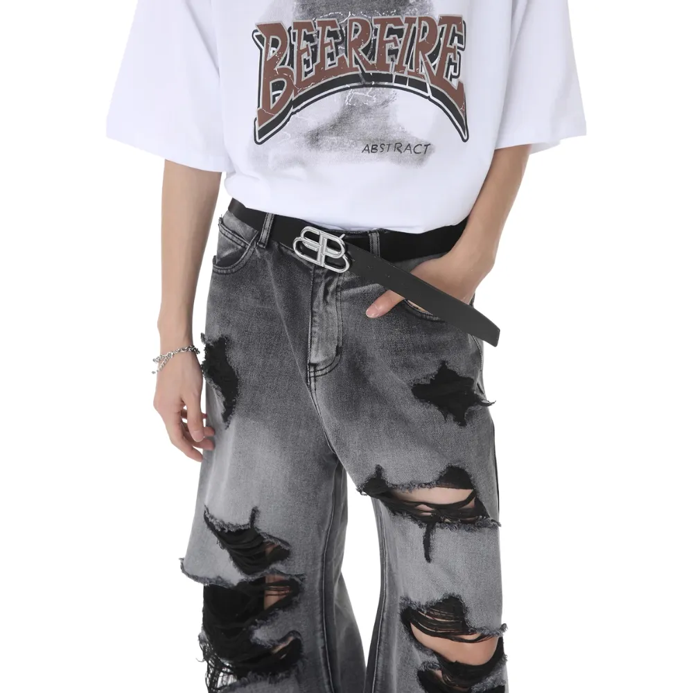High Street Irregular Ripped Baggy Jeans