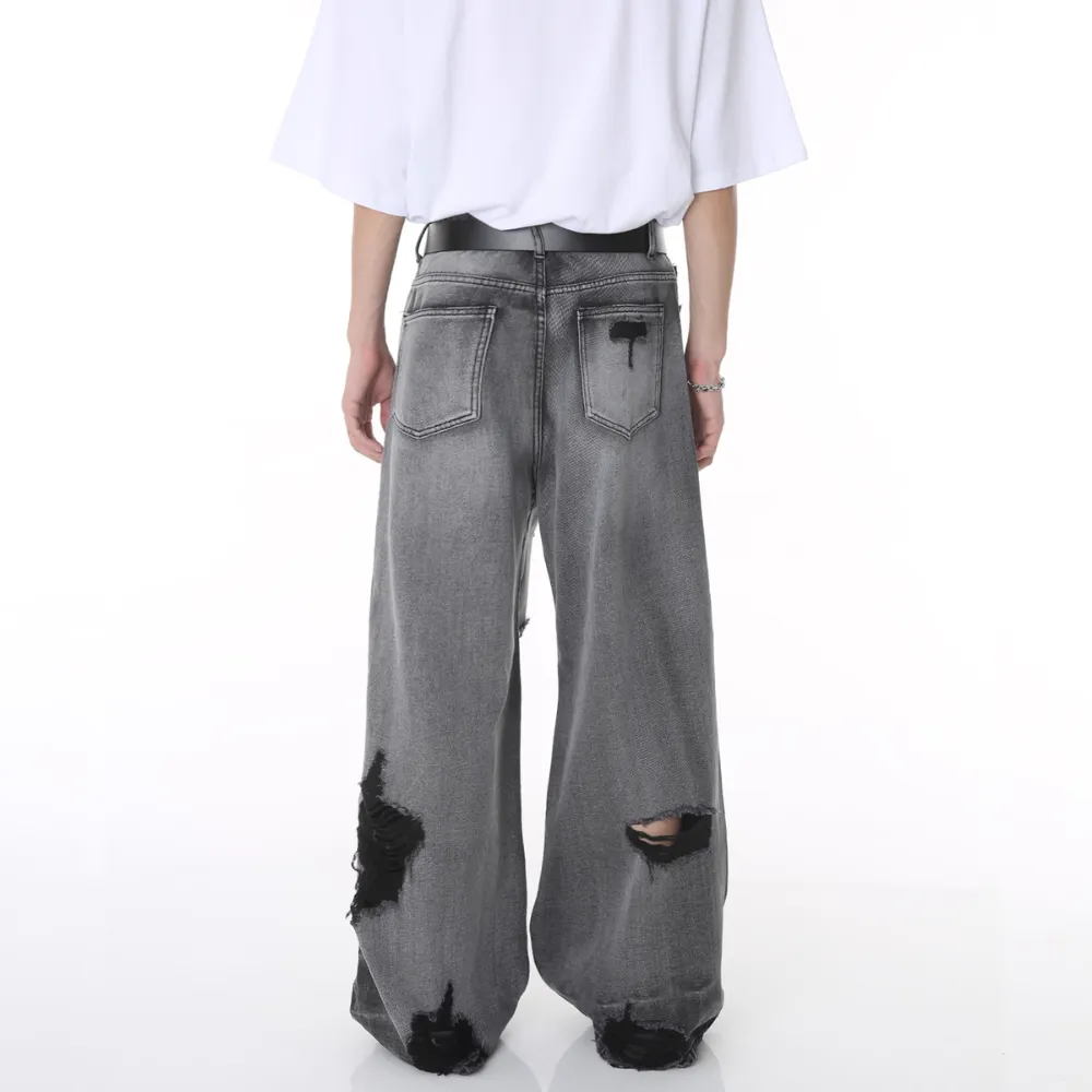 High Street Irregular Ripped Baggy Jeans