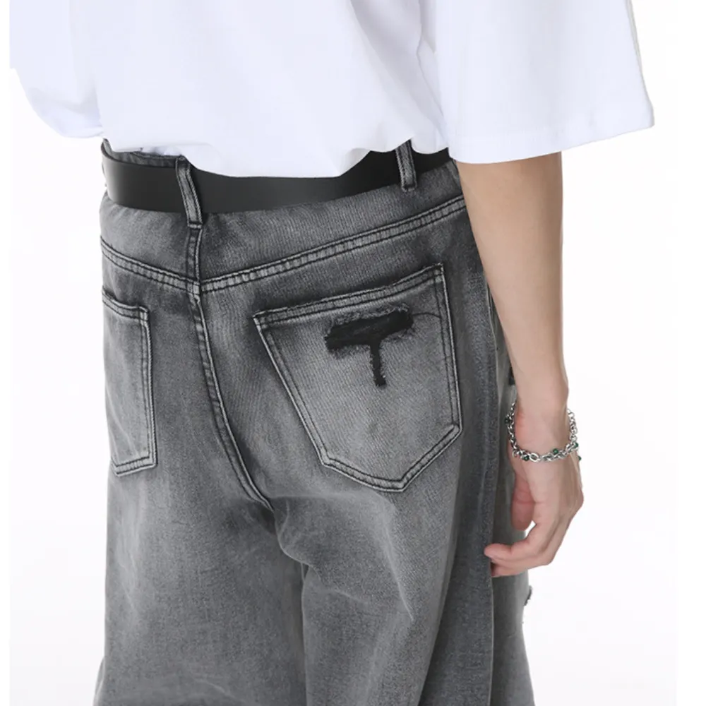 High Street Irregular Ripped Baggy Jeans