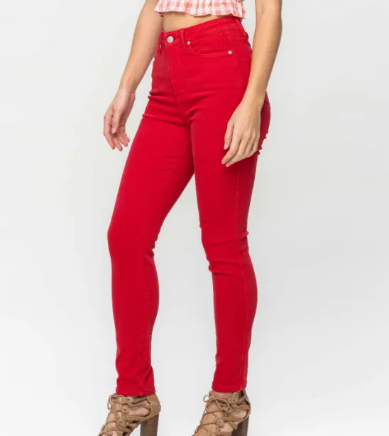 High Waist Control Top Garment Dyed Skinny Jeans