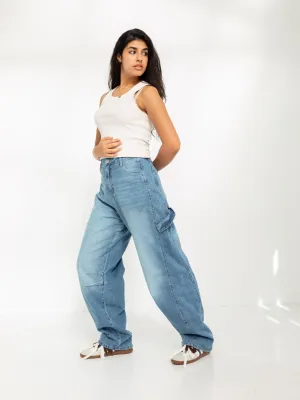 High Waist Medium Blue Wash Baggy Jeans
