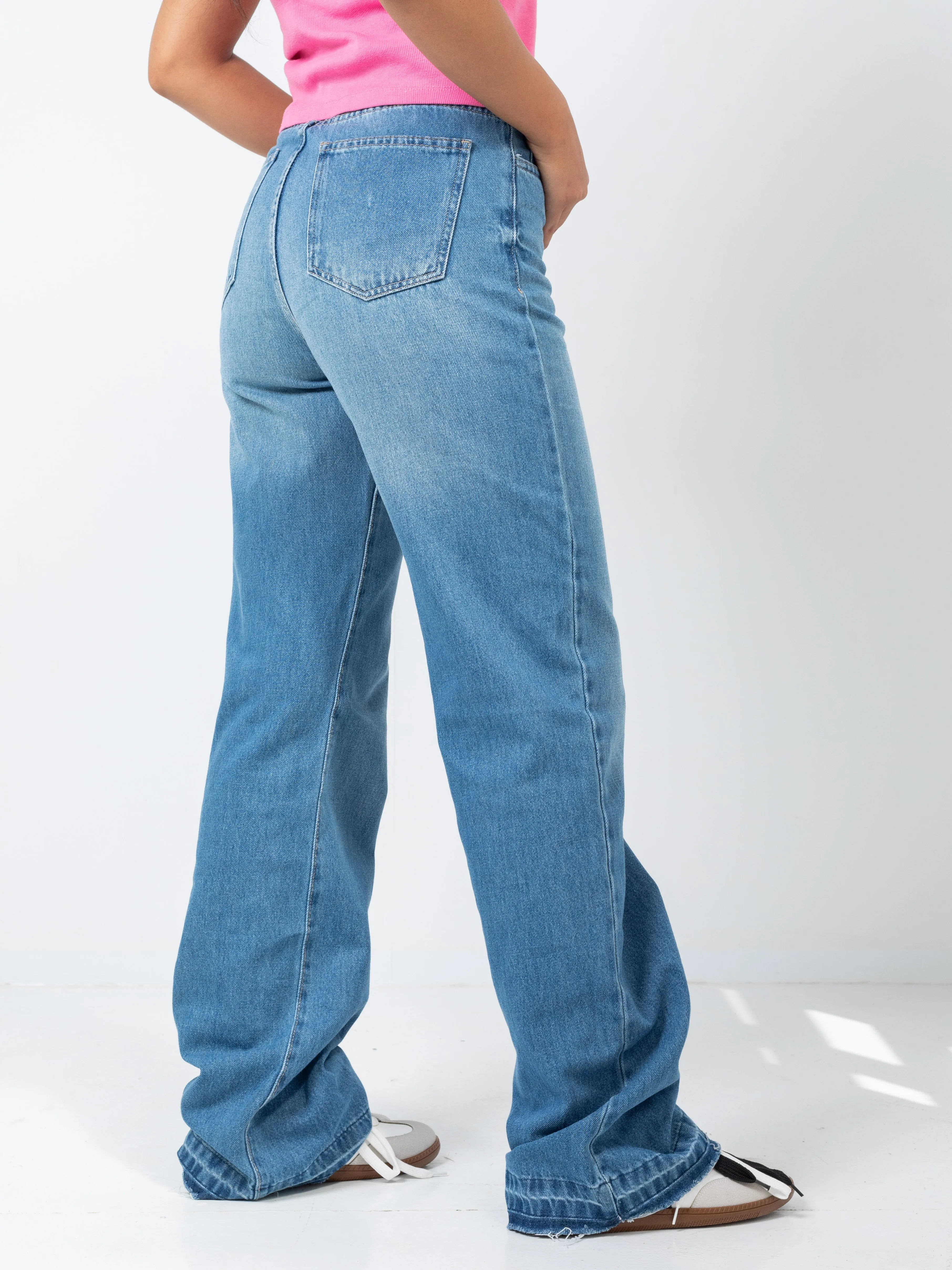 High Waist Medium Blue Wash Straight Jeans