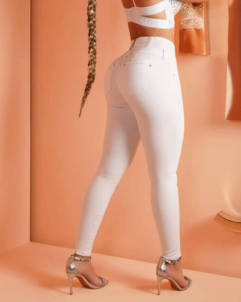High-Waisted Back-Zip Fashion Skinny Jeans