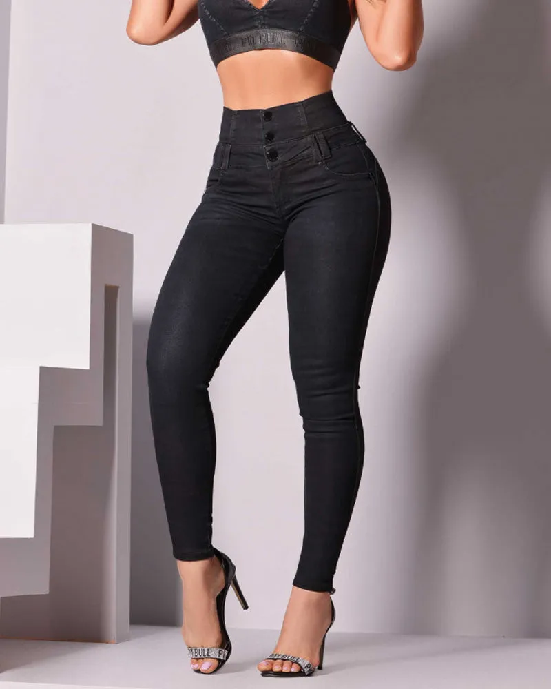 High-Waisted Back-Zip Fashion Skinny Jeans